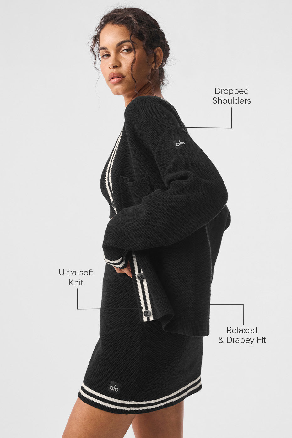 Cardigan en maille Tennis Club - Noir/Ivoire