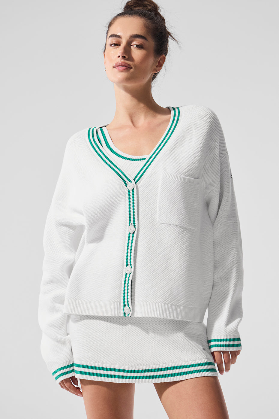 Cardigan en maille Tennis Club - Blanc/Vert épicéa