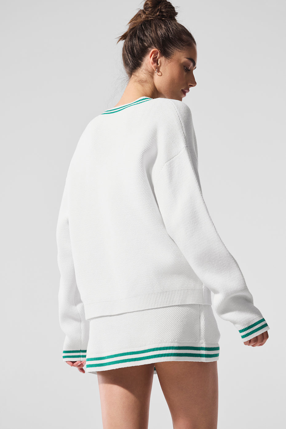 Cardigan en maille Tennis Club - Blanc/Vert épicéa