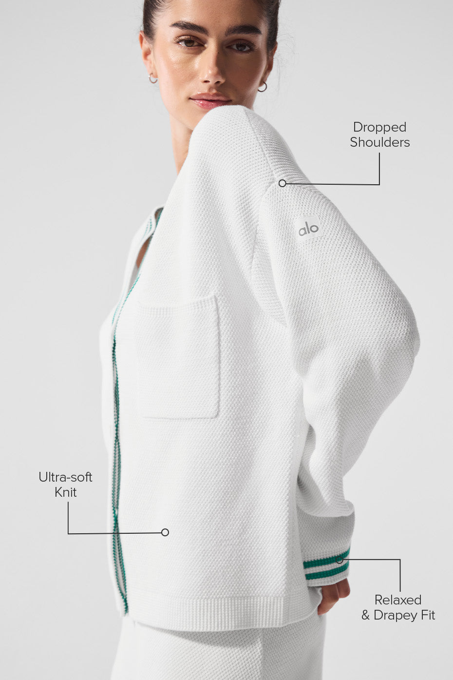 Cardigan en maille Tennis Club - Blanc/Vert épicéa