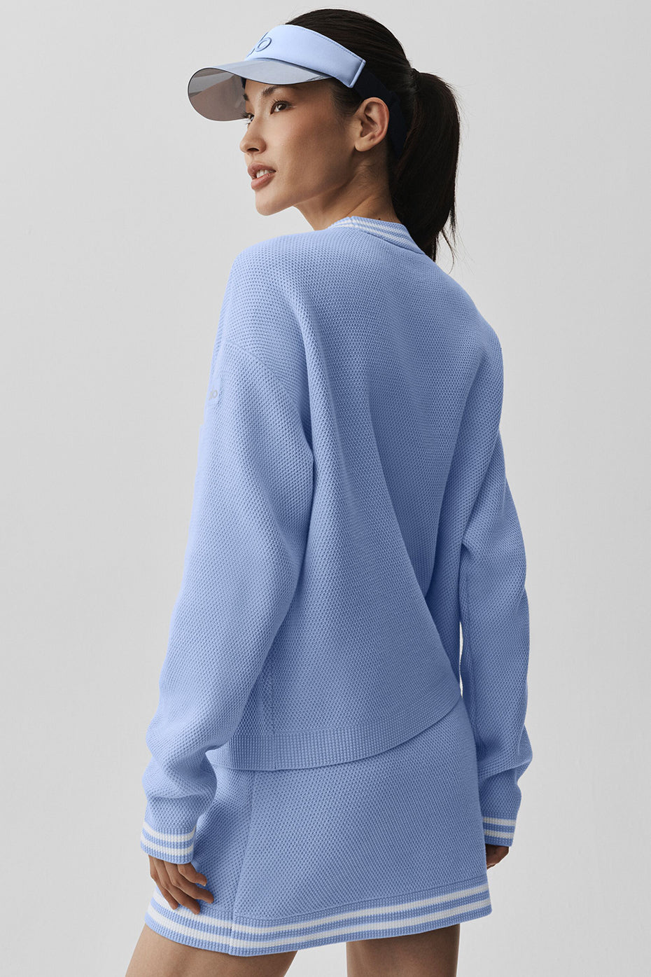 Cardigan en maille Tennis Club - Bleu Provence clair/Blanc
