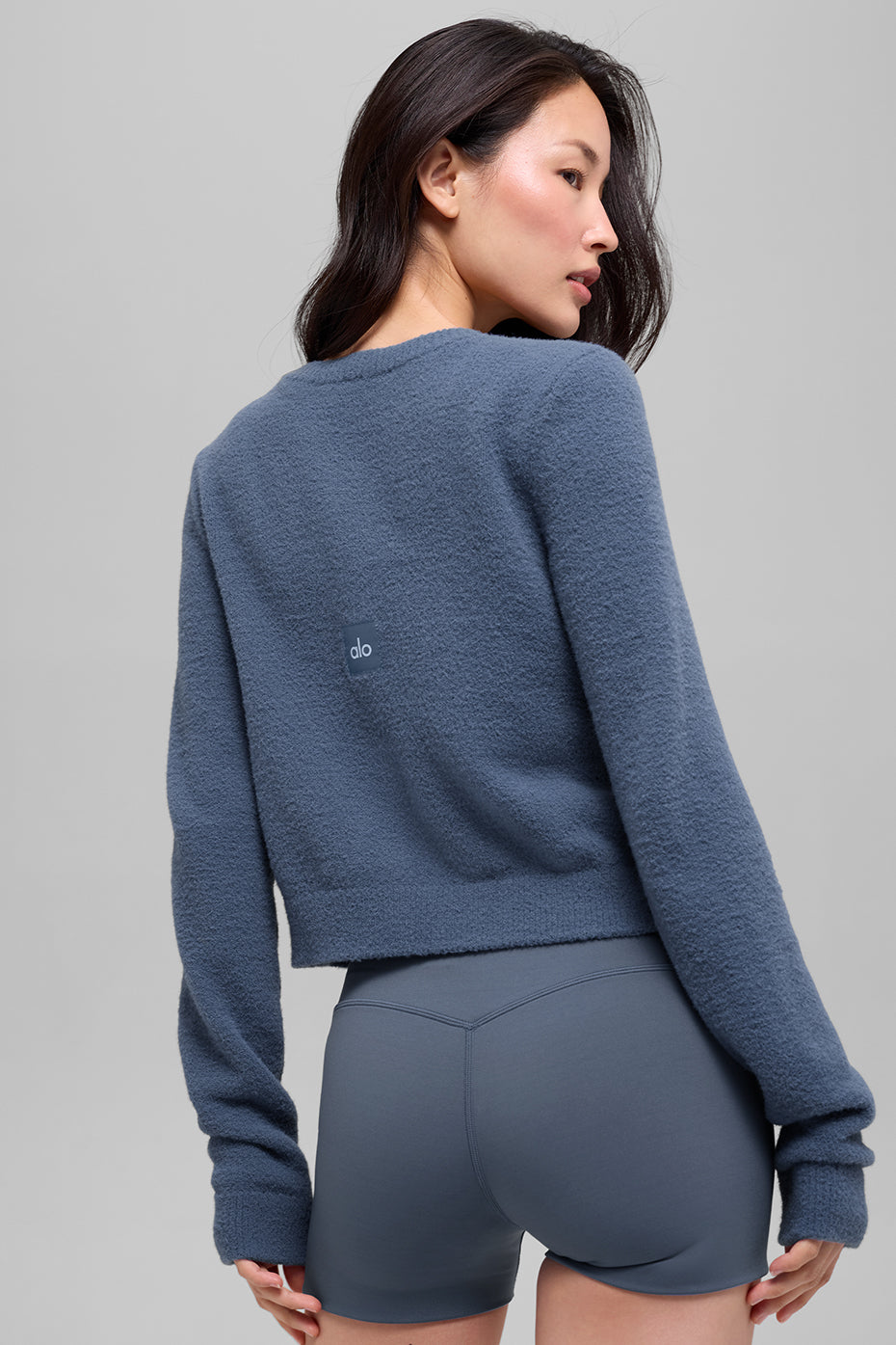 Cardigan court Snuggle Up en maille - Bleu pierre