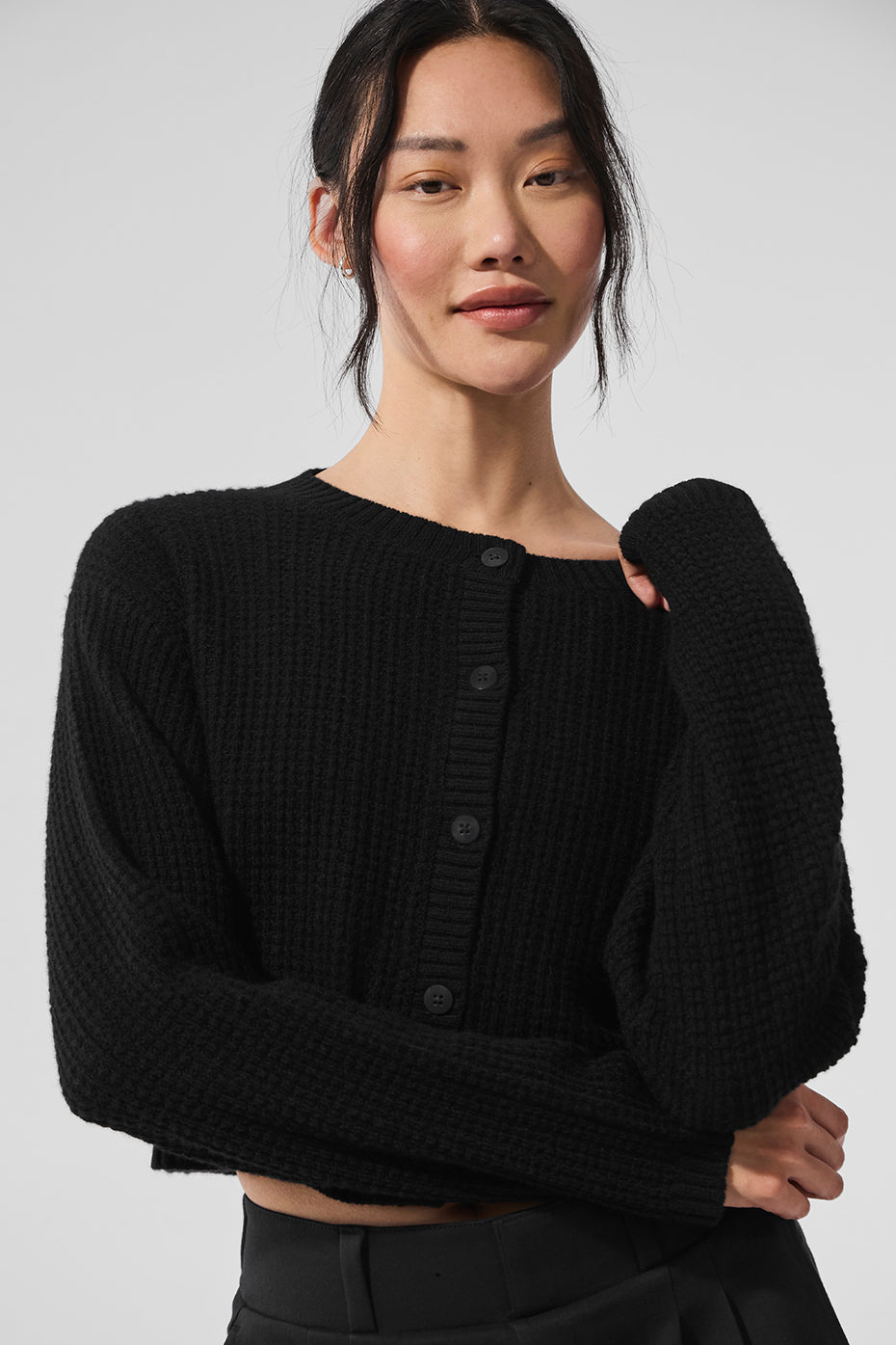 Cardigan en cachemire gaufré douillet - Noir