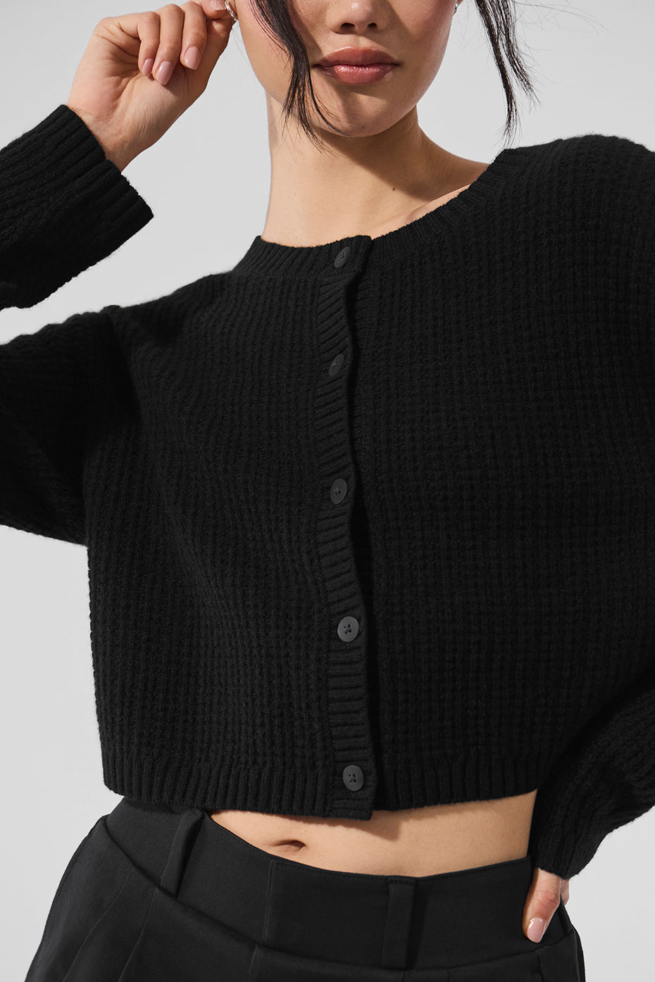 Cardigan en cachemire gaufré douillet - Noir