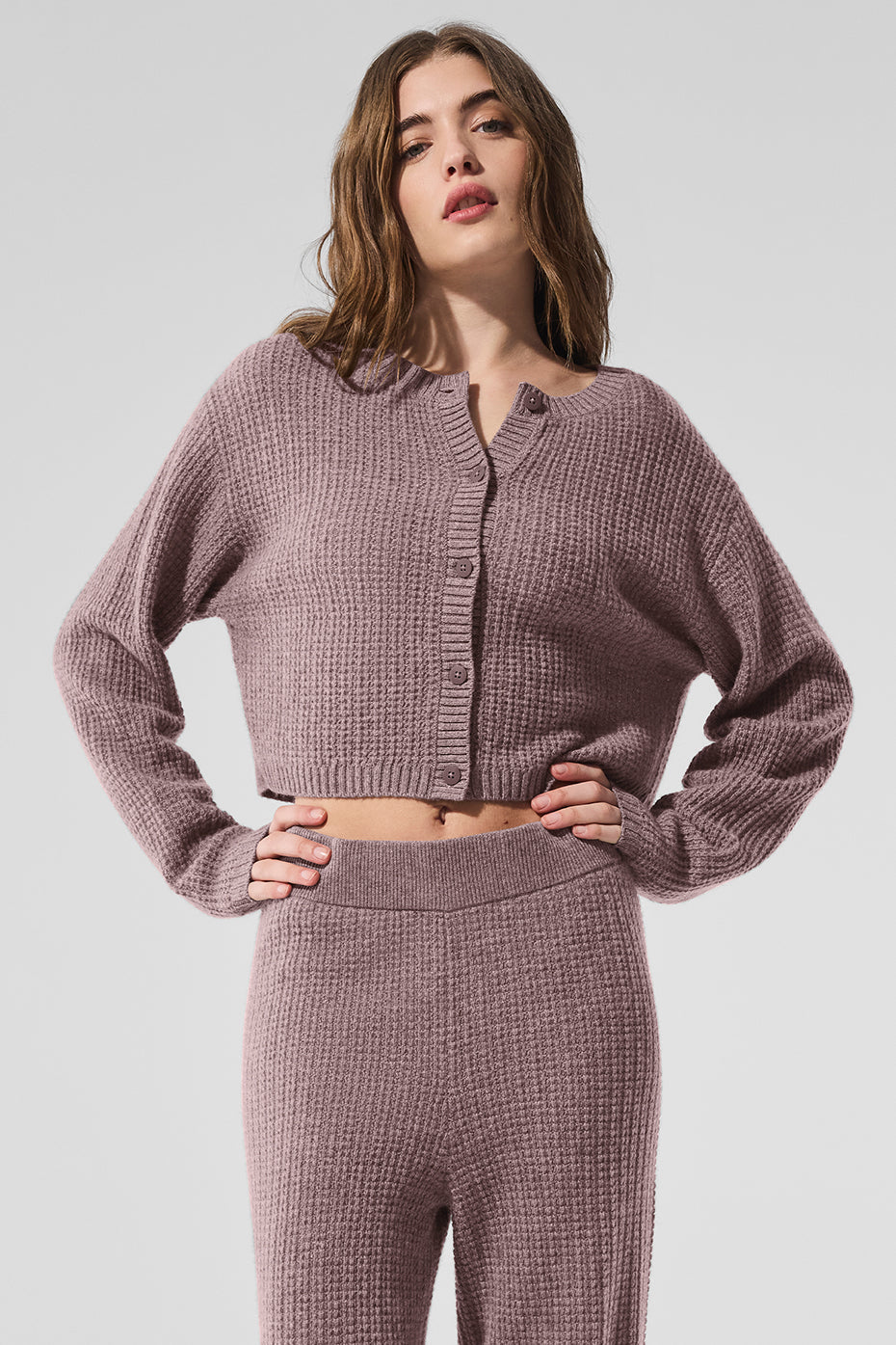 Cardigan en cachemire gaufré douillet - Champignon chiné