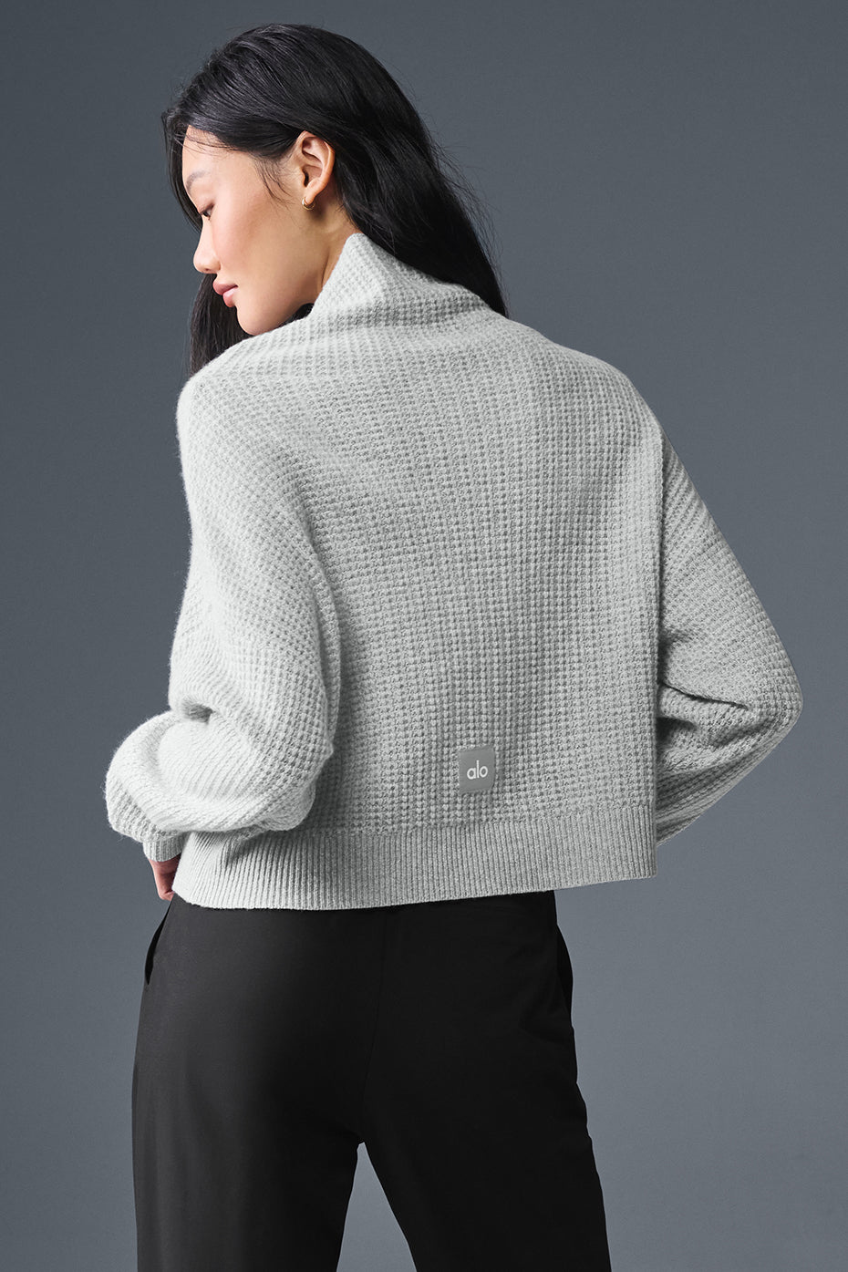 Pull à col roulé en cachemire gaufré douillet - Gris chiné sport