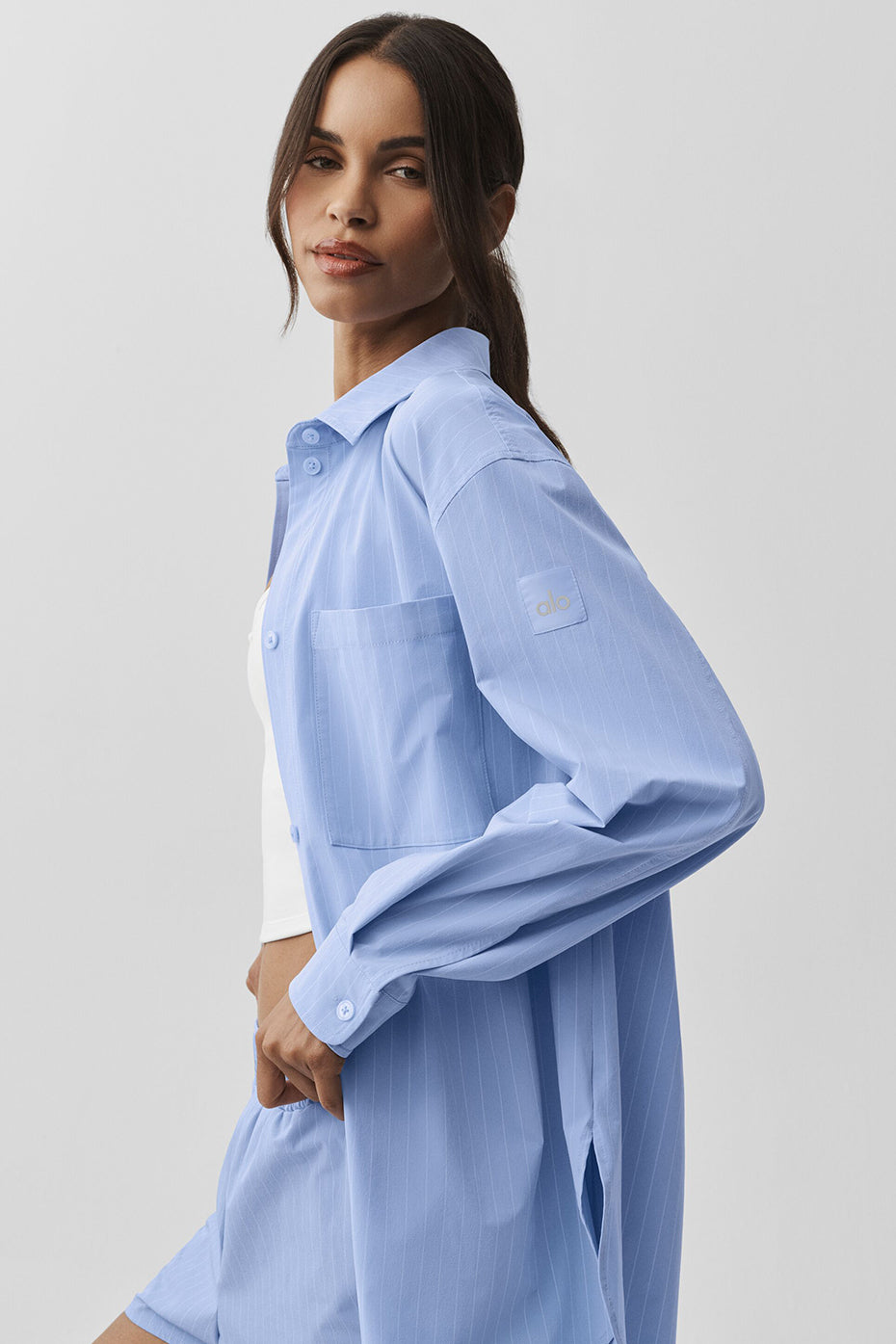 Chemise à manches longues Daylight à fines rayures - Bleu Provence clair/Blanc