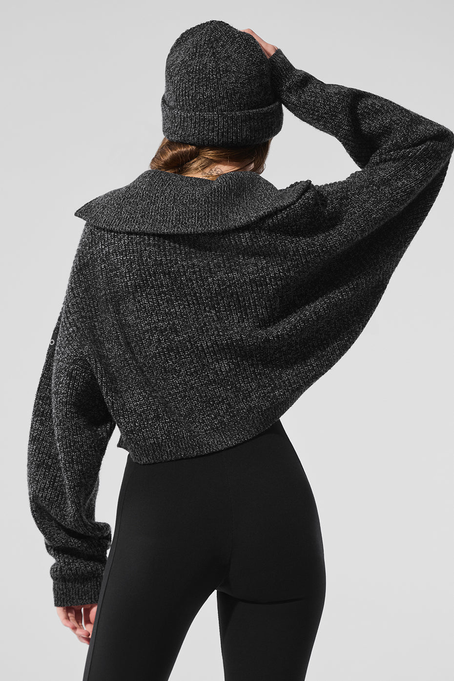 Pull à col zippé 1/4 en maille chinée - Noir chiné