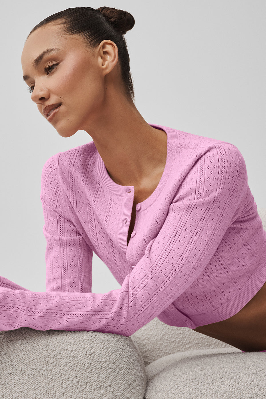 Cardigan Be Mine en maille pointelle - Rose cœur de bonbon