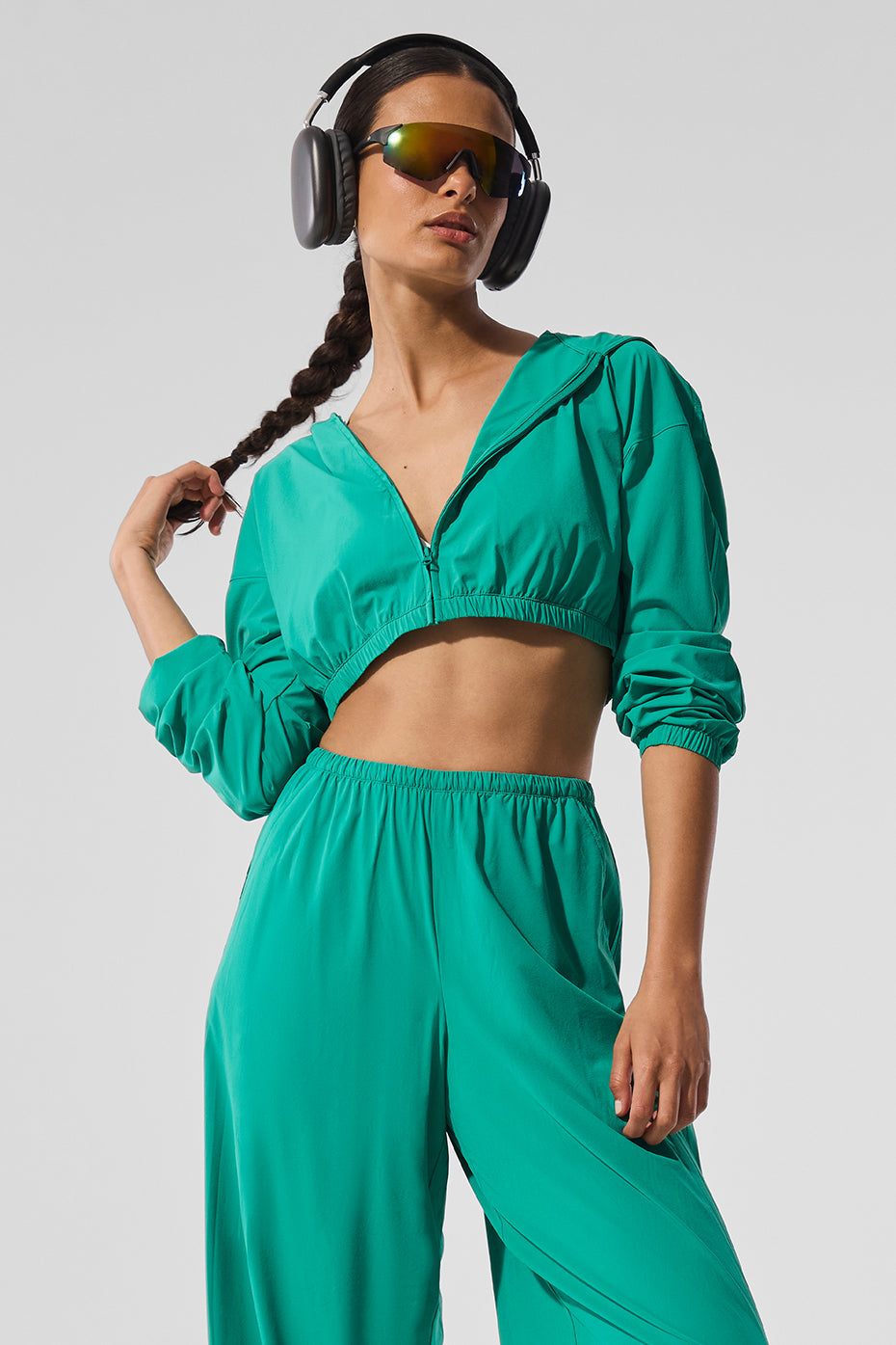 Sweat court à capuche entièrement zippé Breezy - Vert épicéa