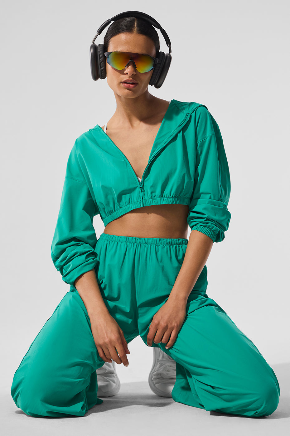 Sweat court à capuche entièrement zippé Breezy - Vert épicéa