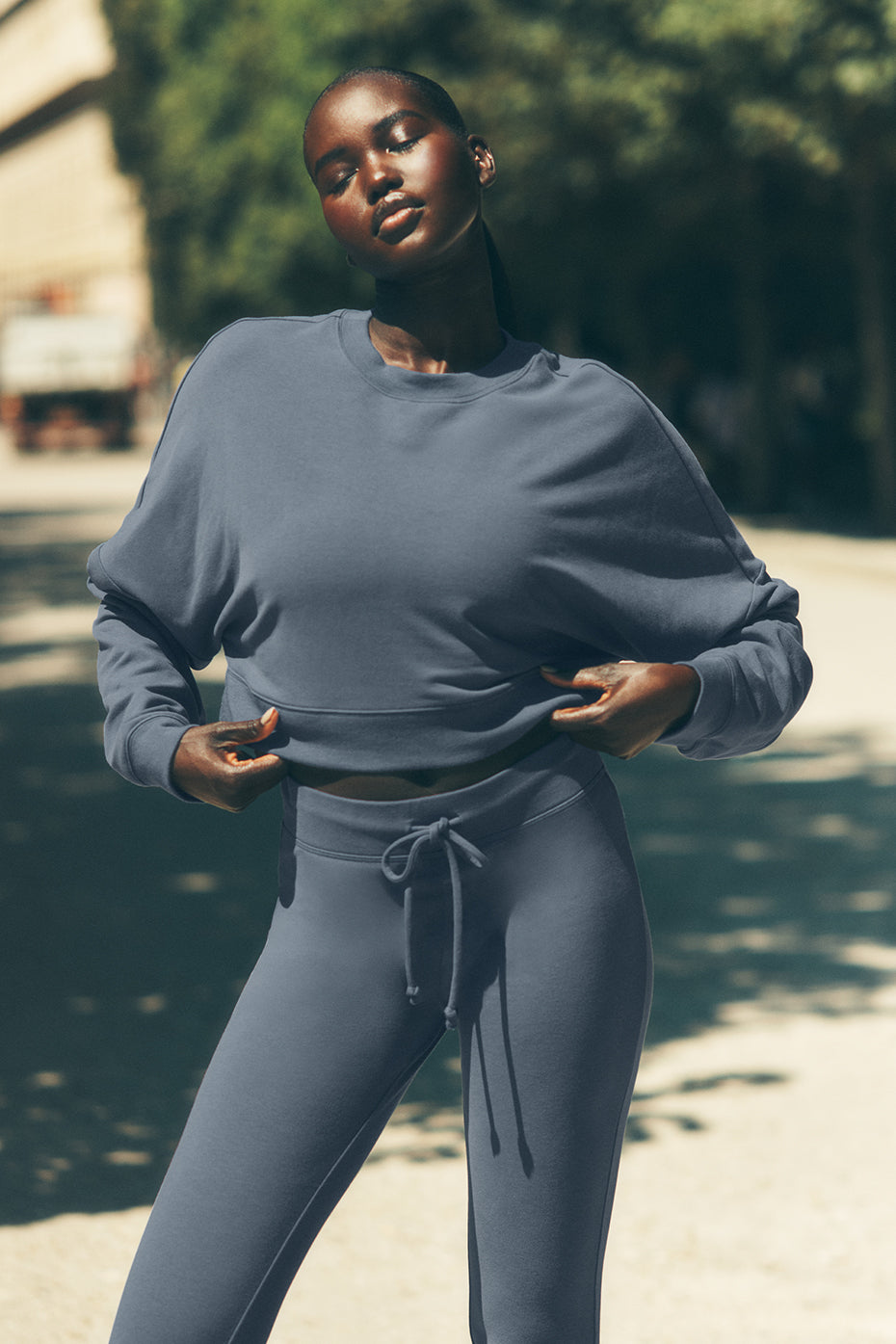 Pull court à col rond Sway - Bleu pierre