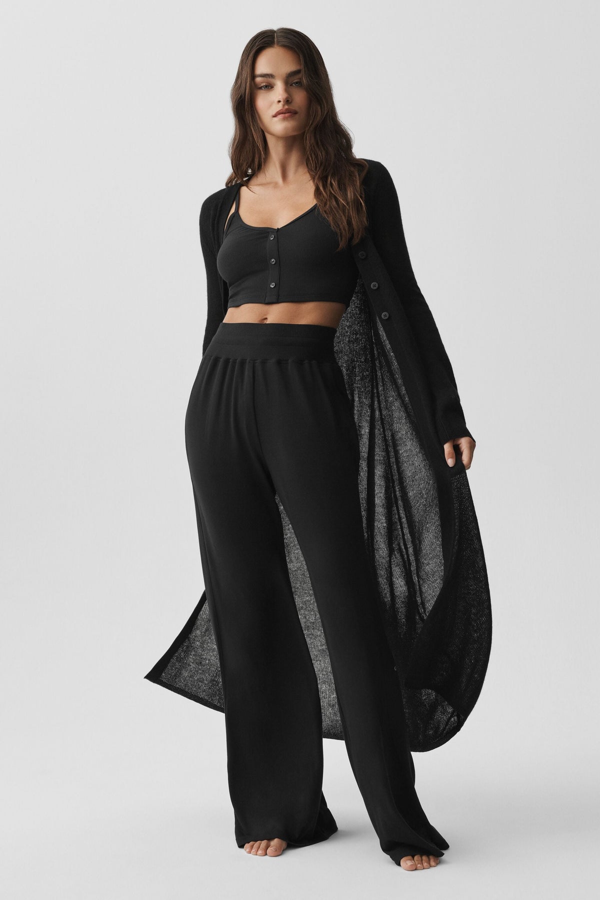 Cardigan long transparent en cachemire - Noir