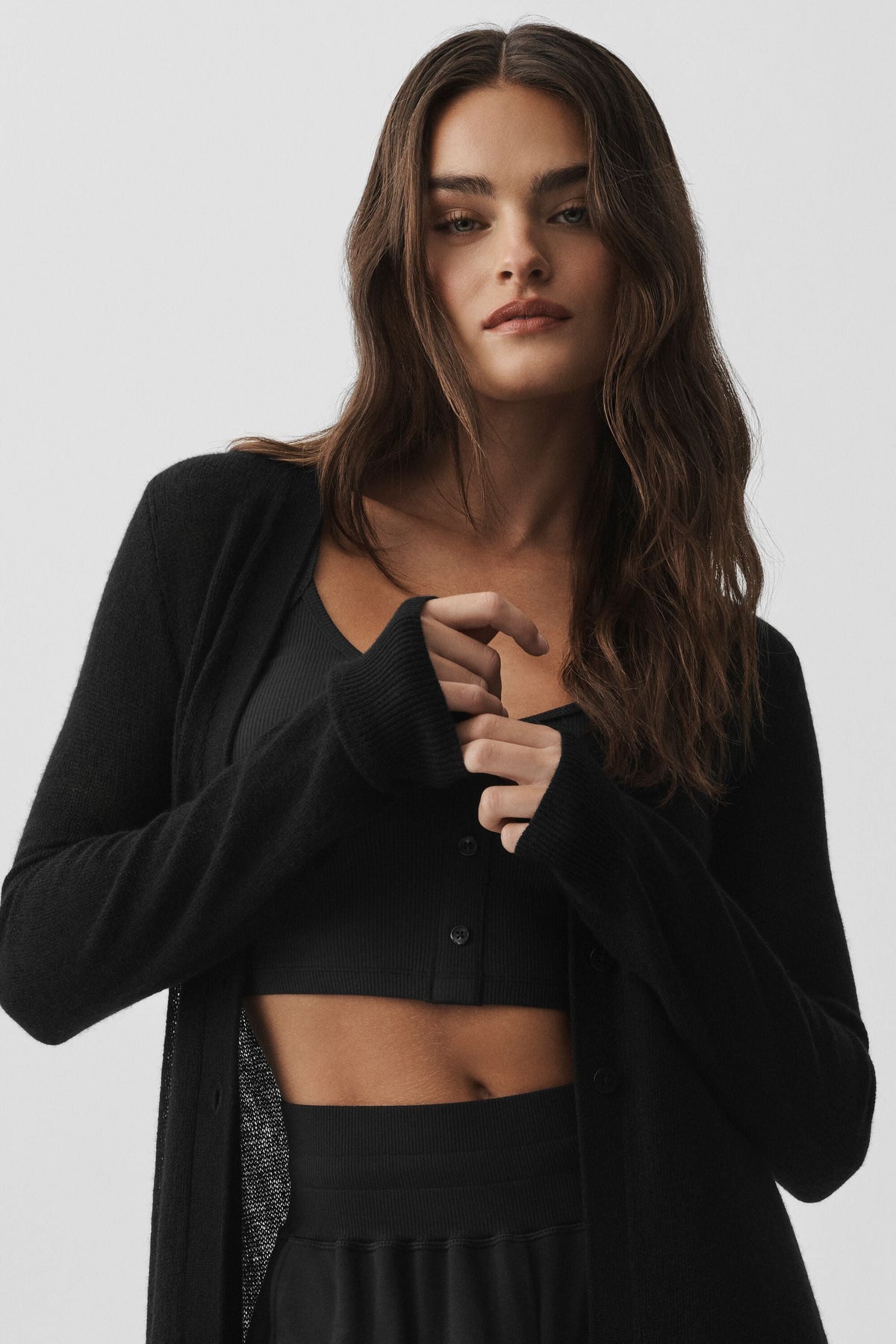 Cardigan long transparent en cachemire - Noir