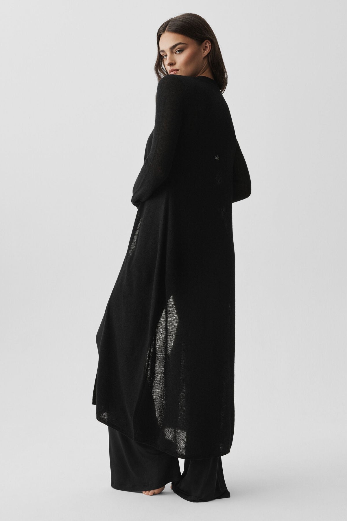 Cardigan long transparent en cachemire - Noir