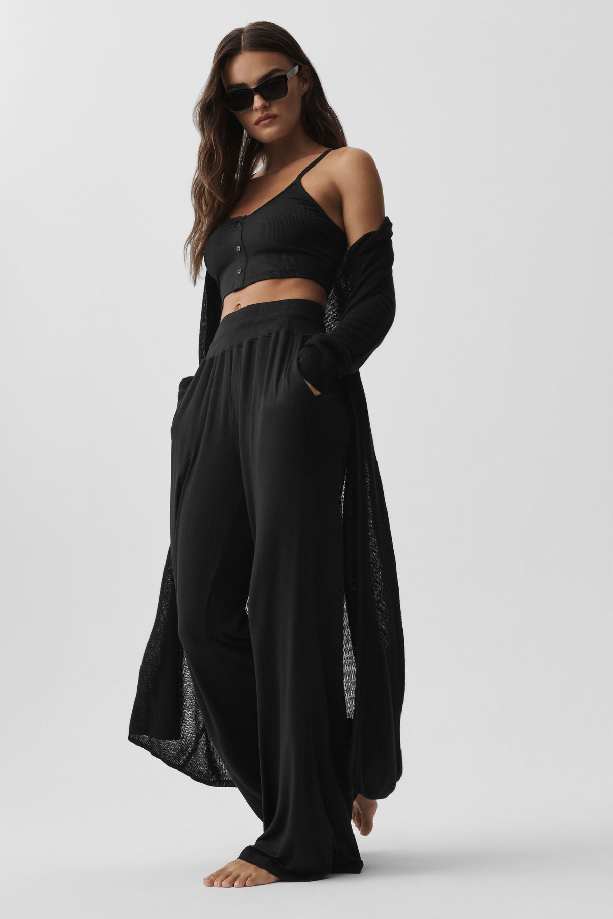 Cardigan long transparent en cachemire - Noir