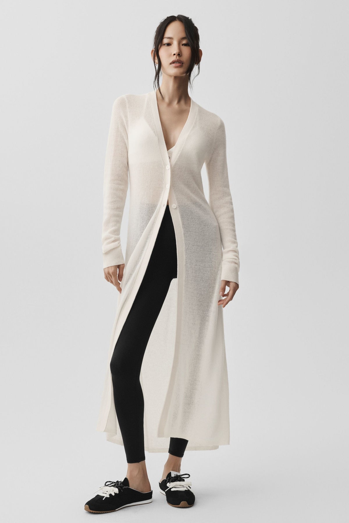 Cardigan long transparent en cachemire - Ivoire