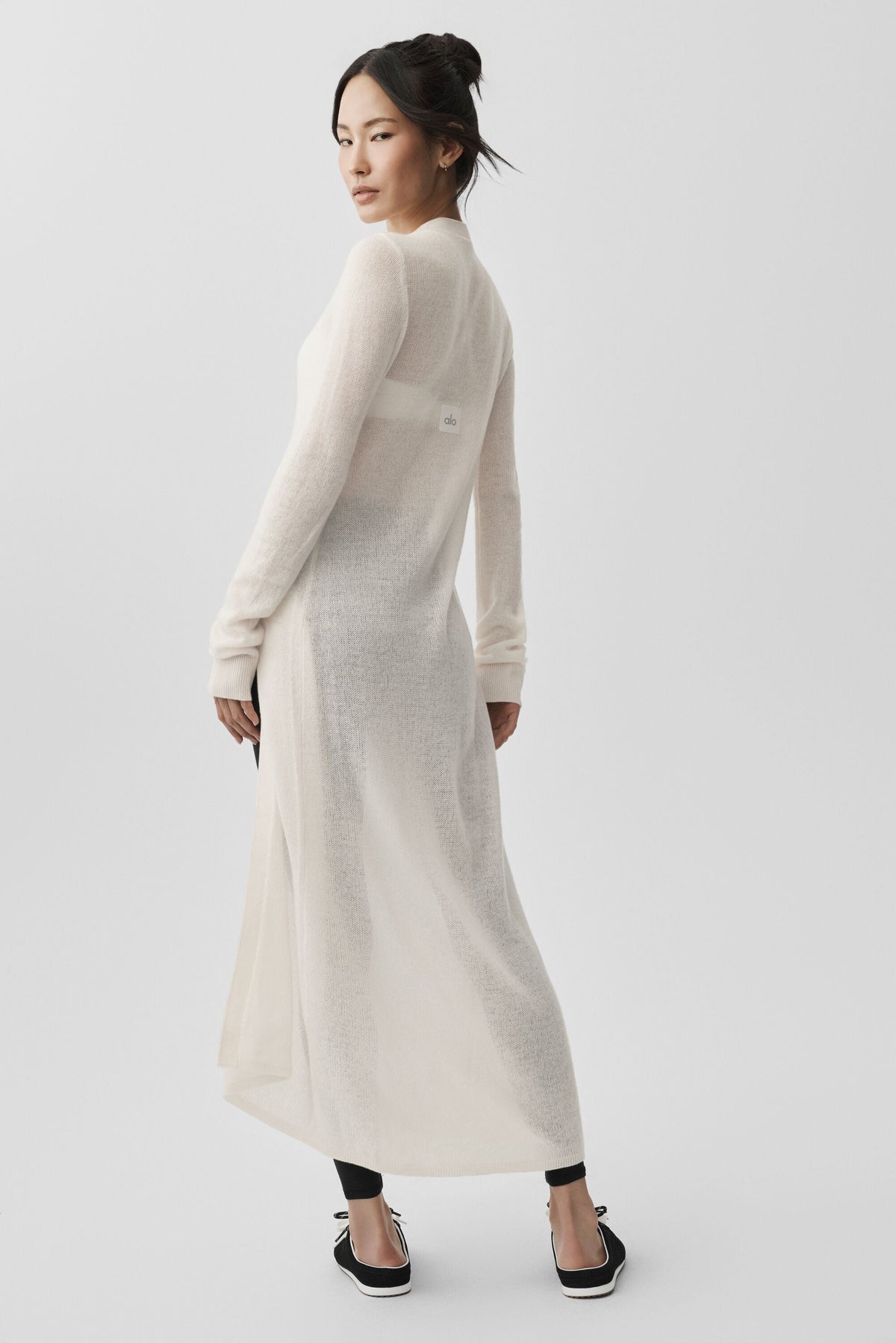 Cardigan long transparent en cachemire - Ivoire