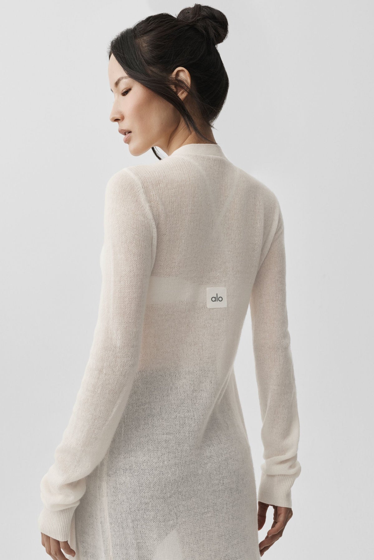 Cardigan long transparent en cachemire - Ivoire