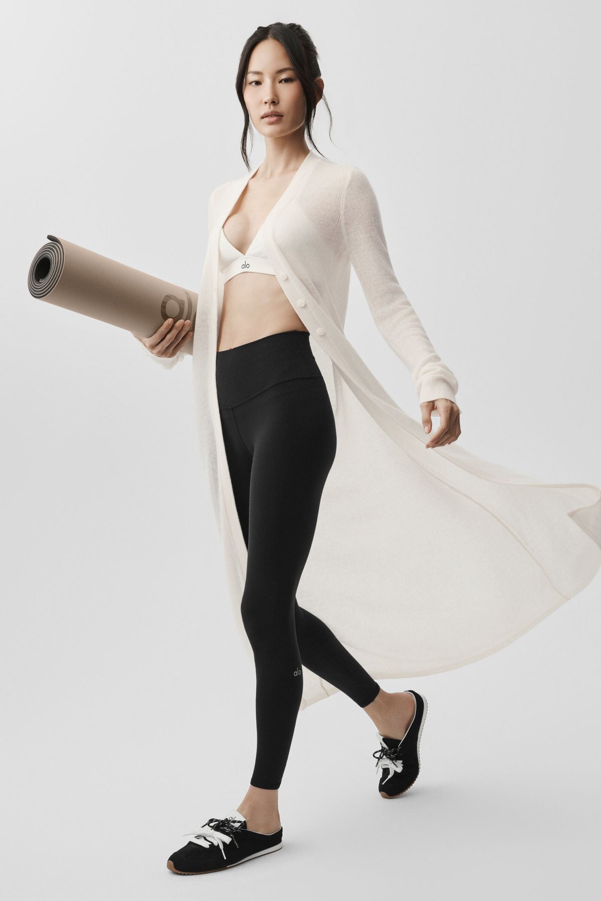 Cardigan long transparent en cachemire - Ivoire