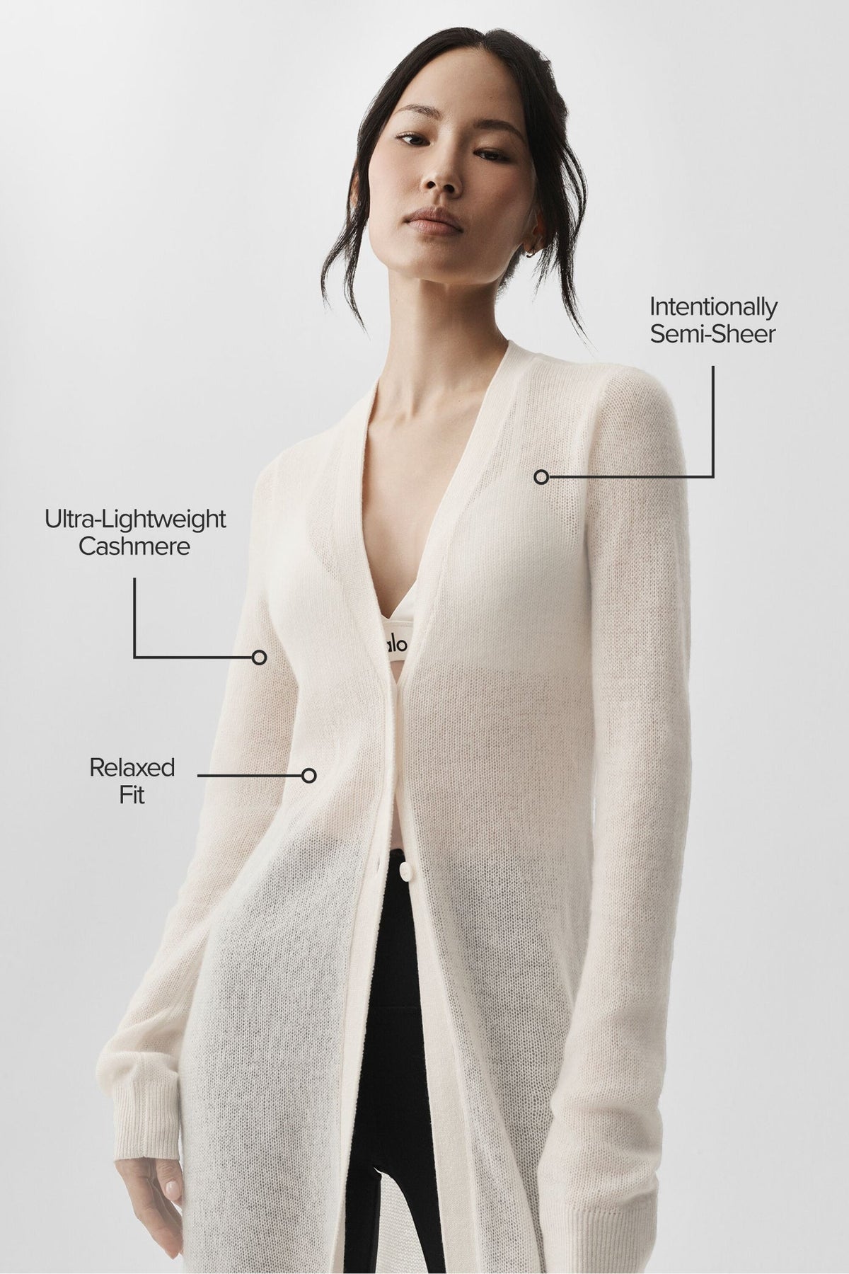 Cardigan long transparent en cachemire - Ivoire