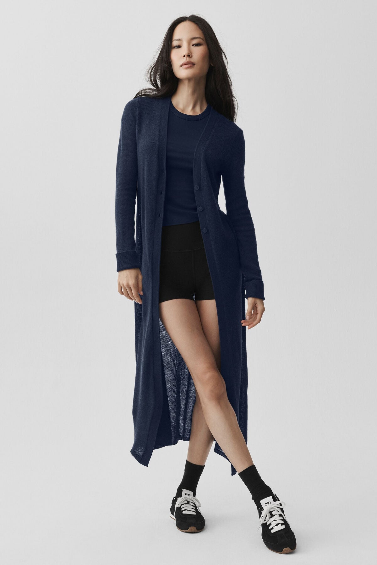 Cardigan long transparent en cachemire - Bleu marine