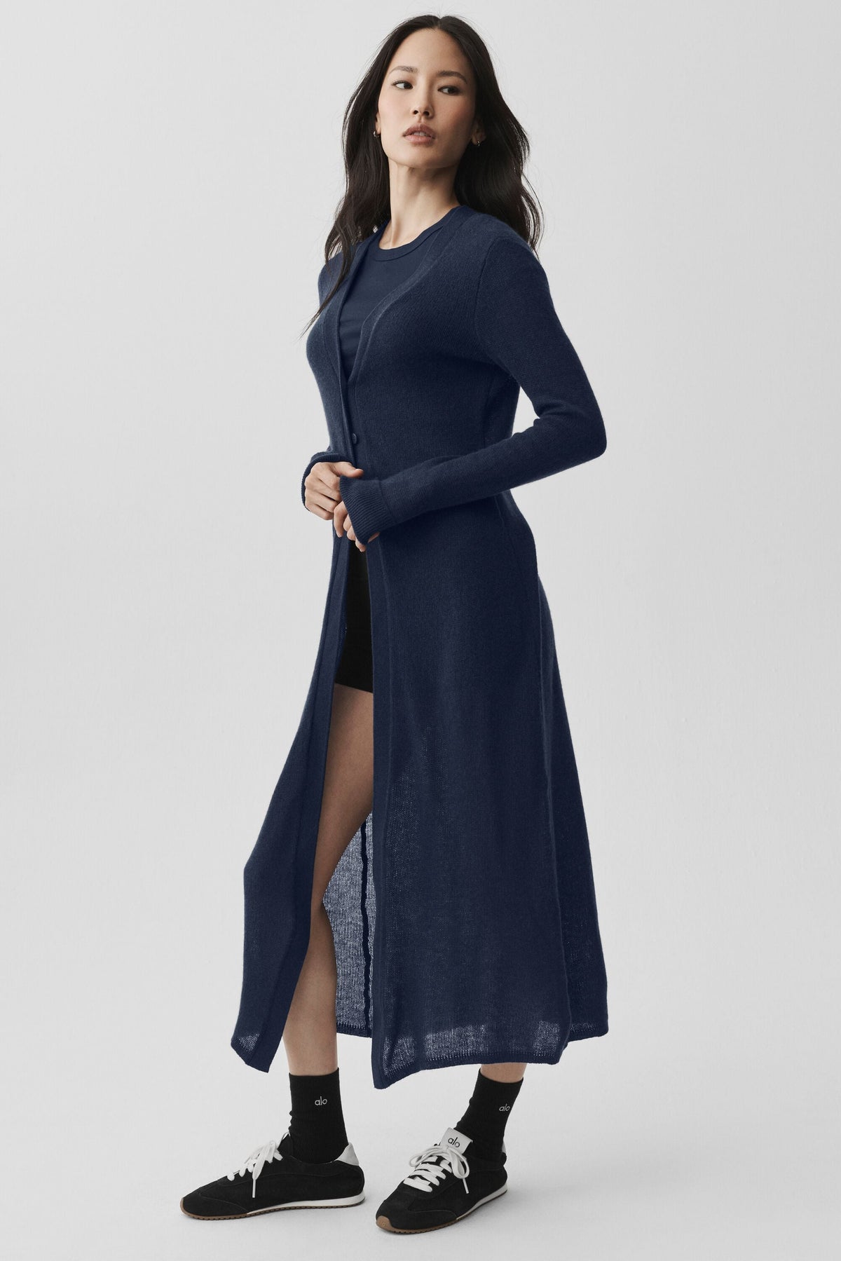 Cardigan long transparent en cachemire - Bleu marine
