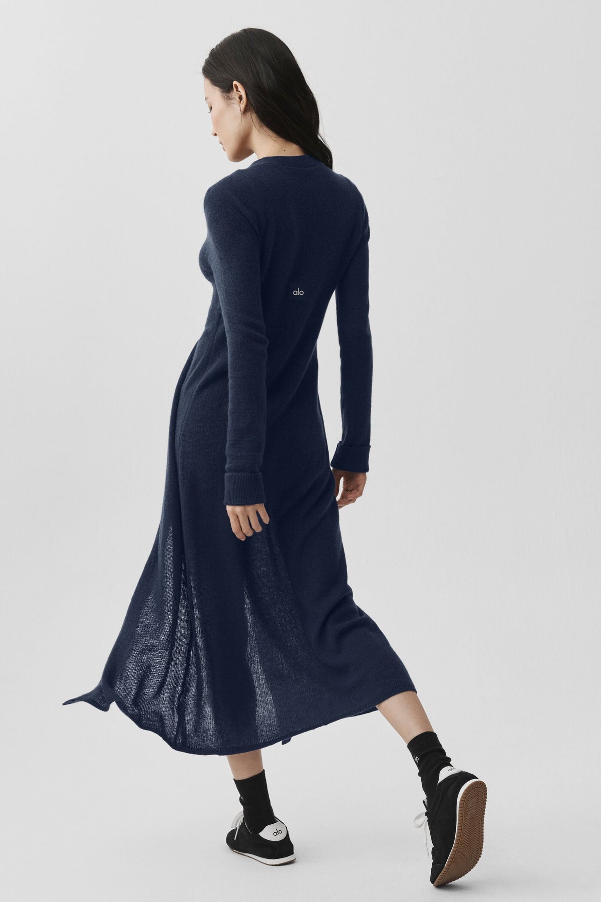 Cardigan long transparent en cachemire - Bleu marine
