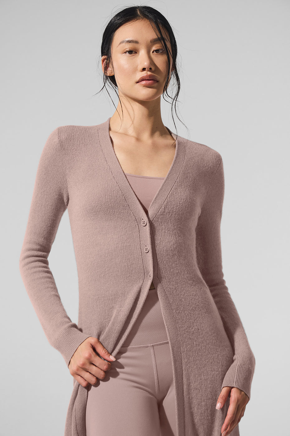 Cardigan long transparent en cachemire - Taupe