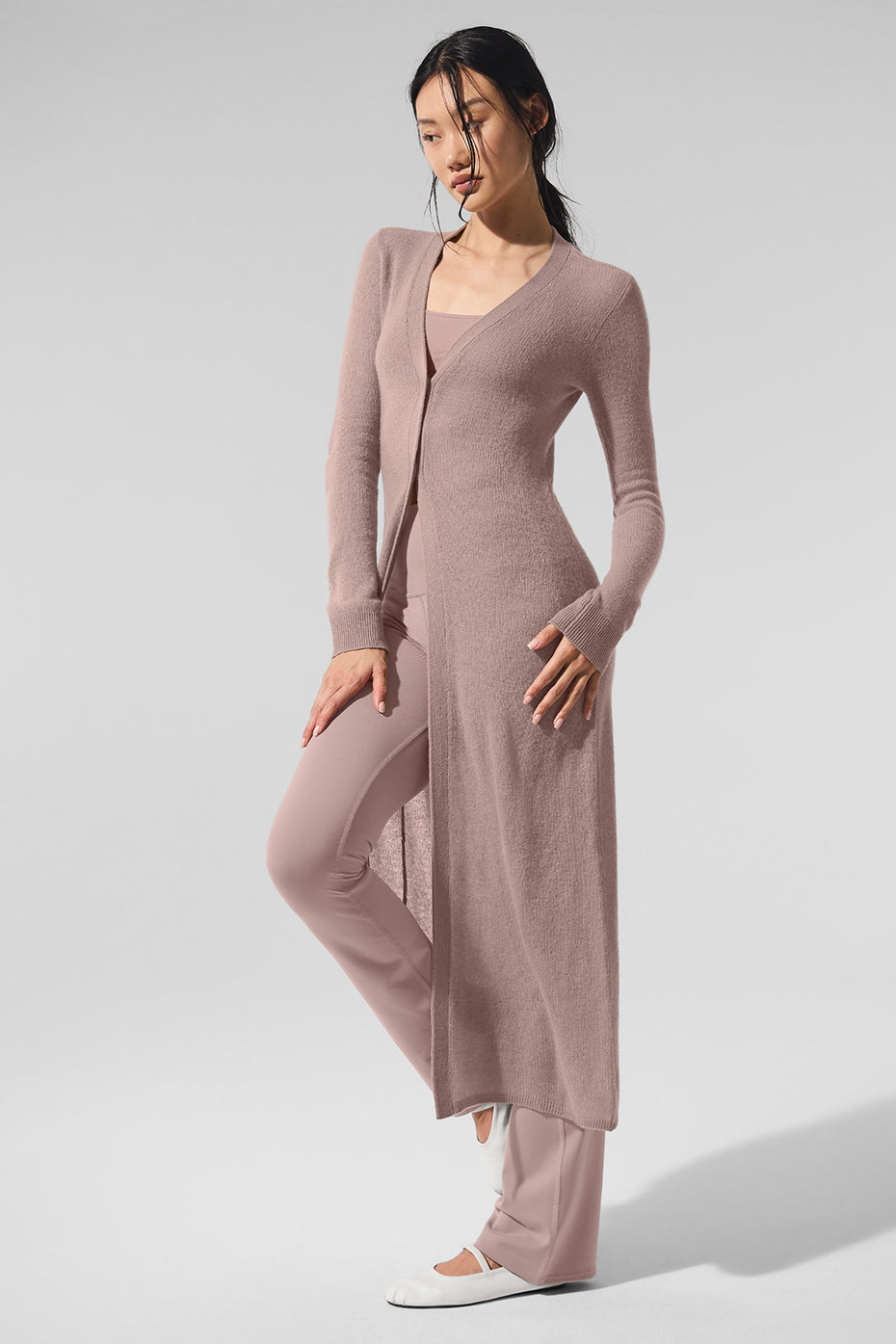 Cardigan long transparent en cachemire - Taupe