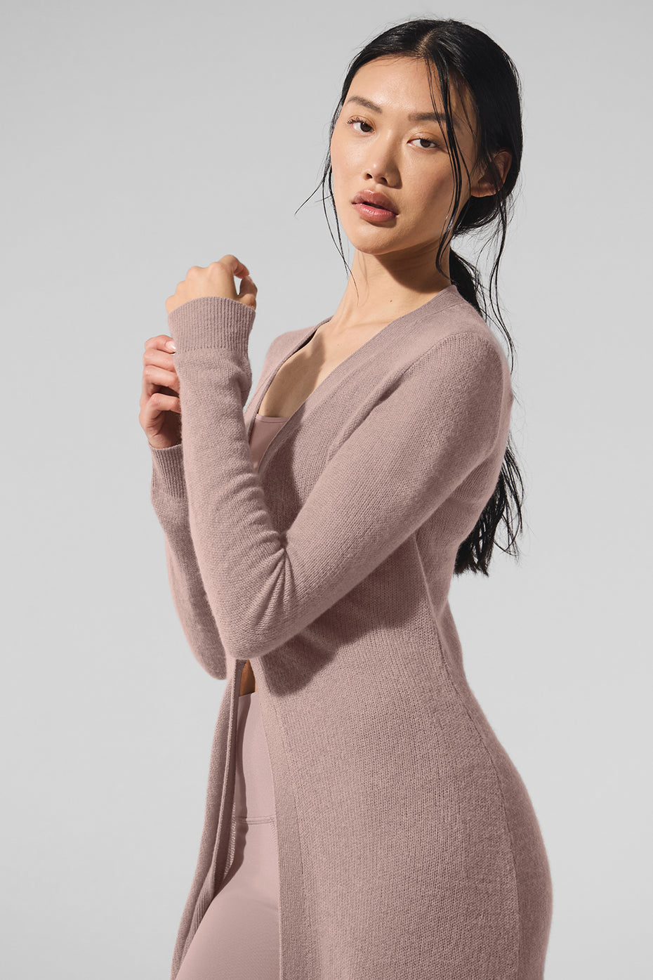 Cardigan long transparent en cachemire - Taupe
