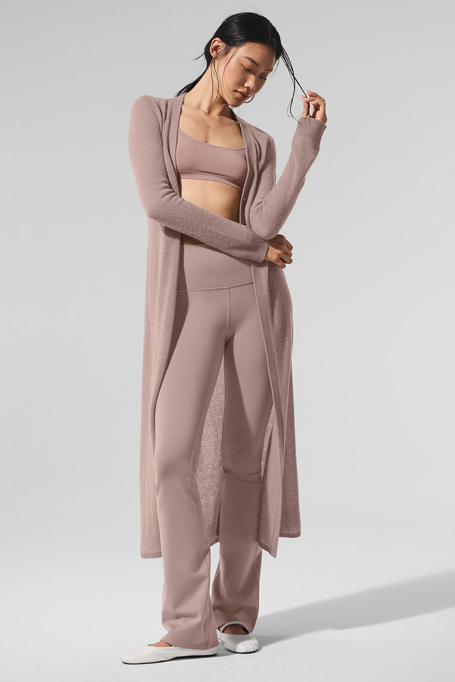 Cardigan long transparent en cachemire - Taupe