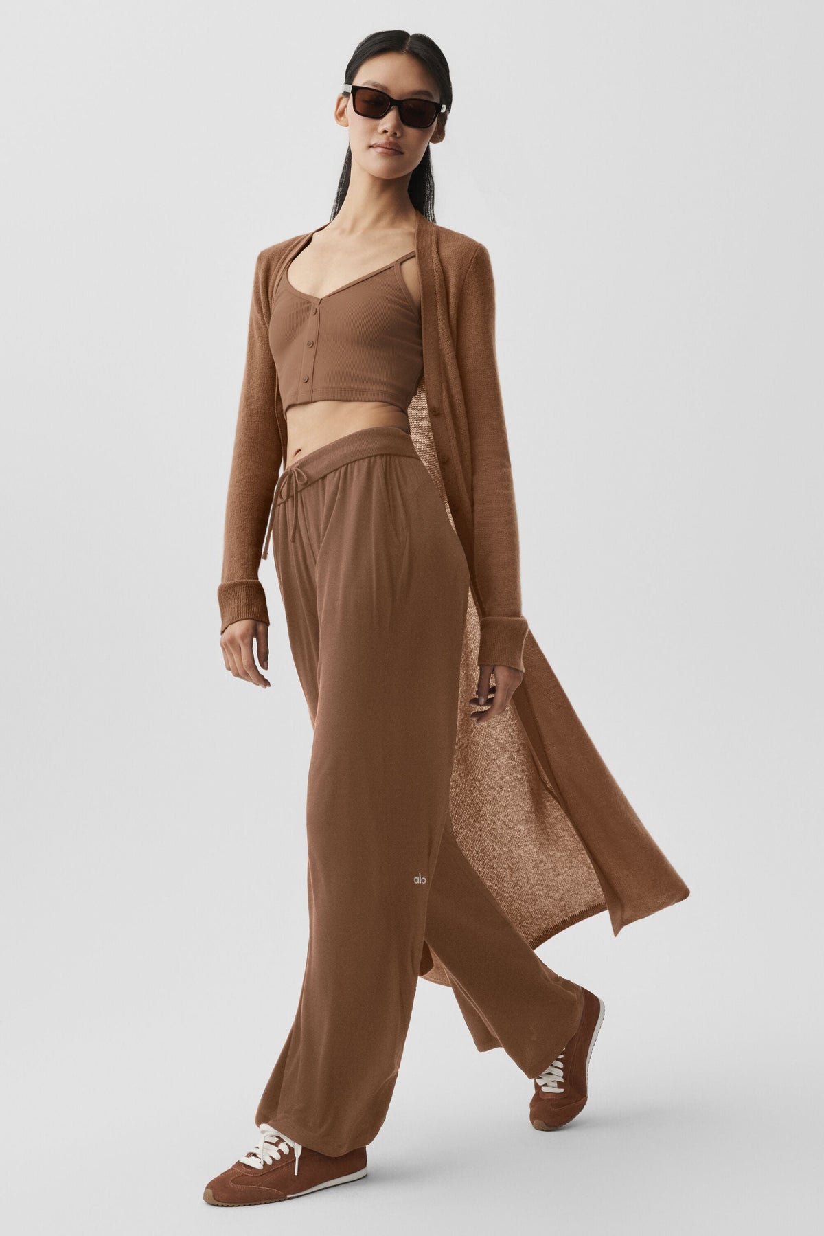 Cardigan long transparent en cachemire - Brun ensoleillé