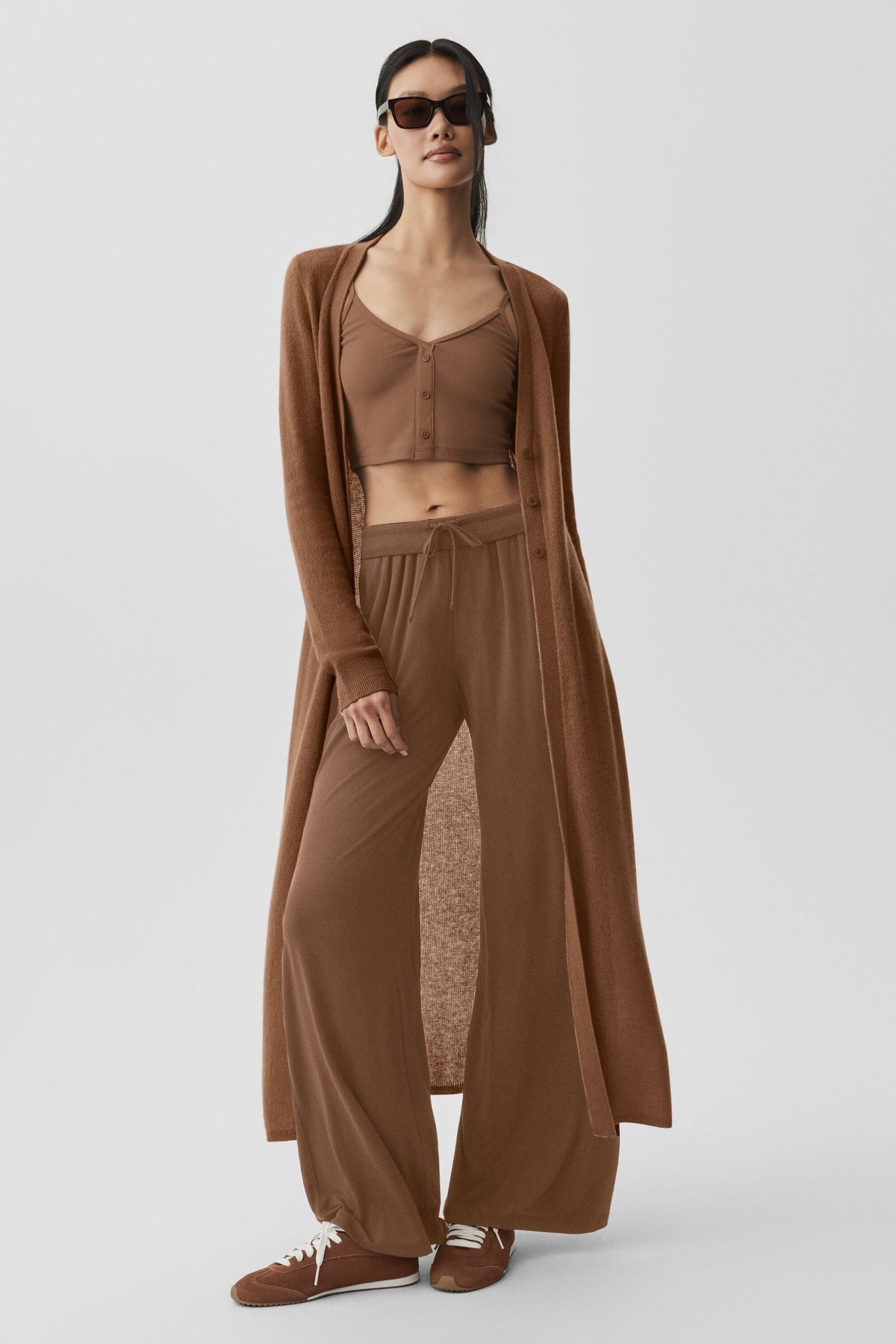Cardigan long transparent en cachemire - Brun ensoleillé