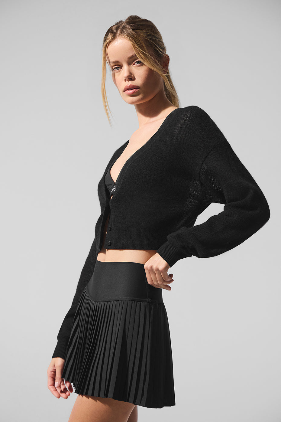 Cardigan court transparent en cachemire - Noir