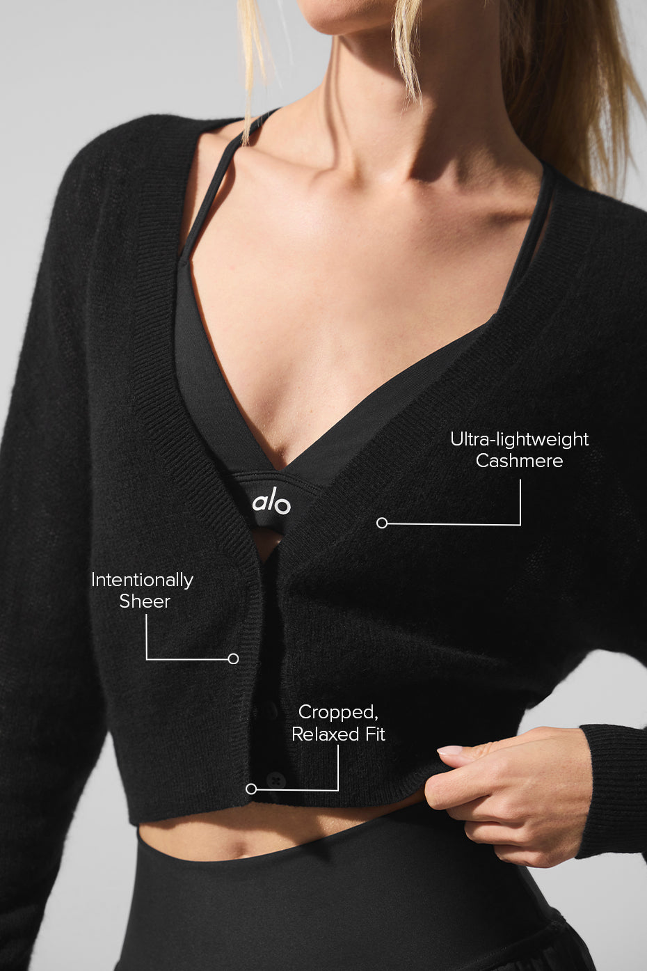 Cardigan court transparent en cachemire - Noir