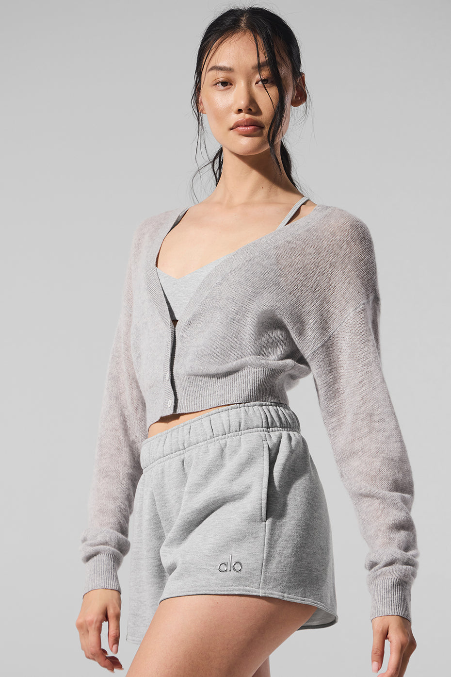 Cardigan court transparent en cachemire - Gris chiné sport