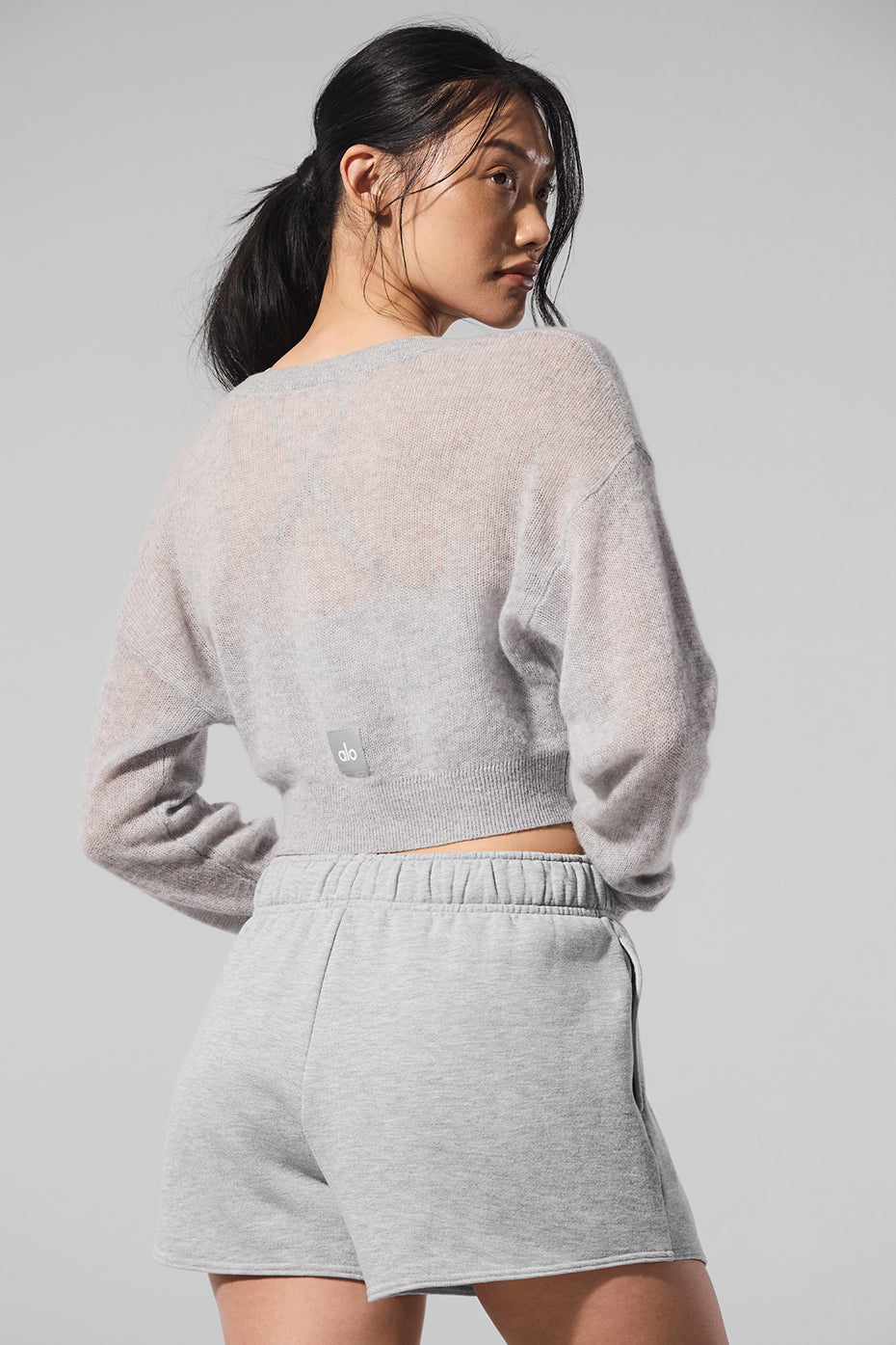 Cardigan court transparent en cachemire - Gris chiné sport