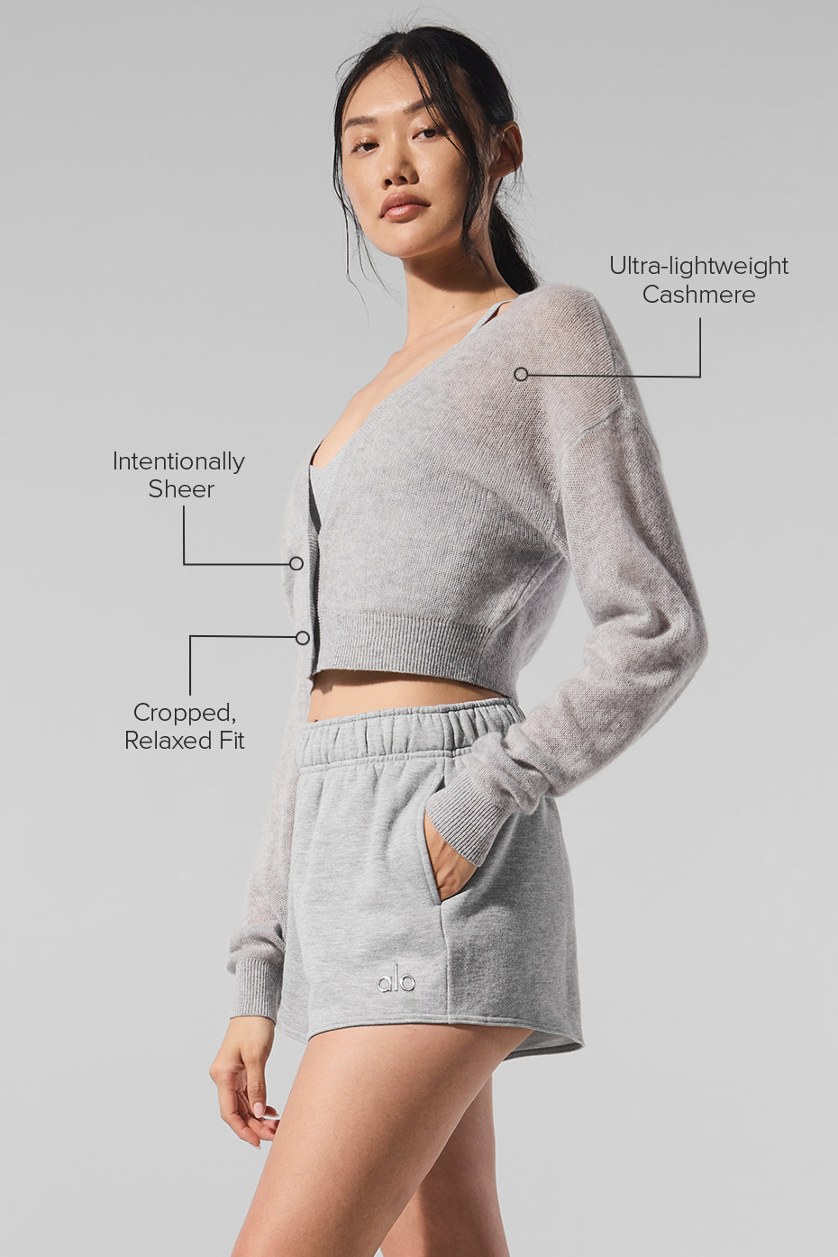 Cardigan court transparent en cachemire - Gris chiné sport