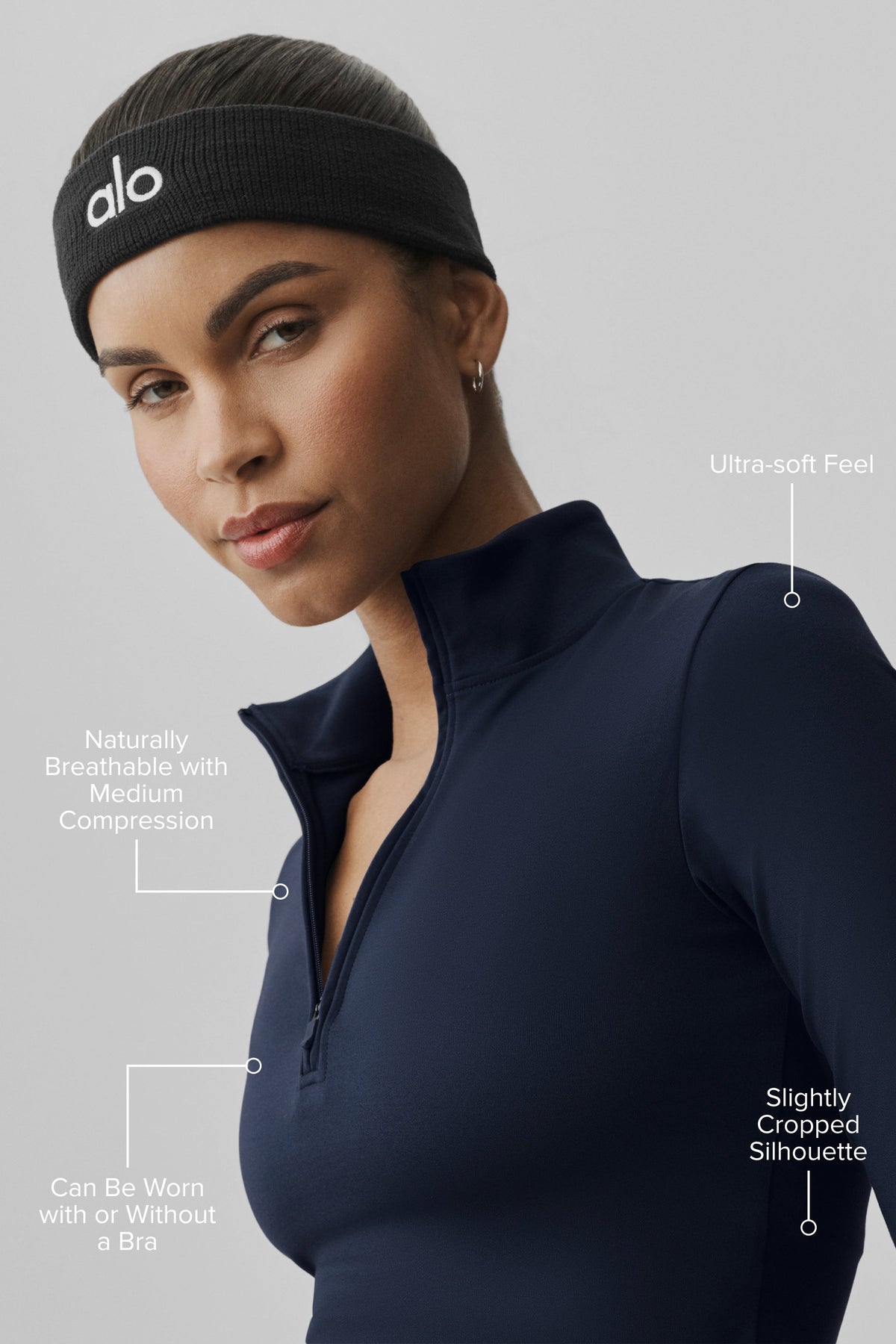 Haut à manches longues et col zippé 1/4 ALO Softsculpt Precision - Bleu marine