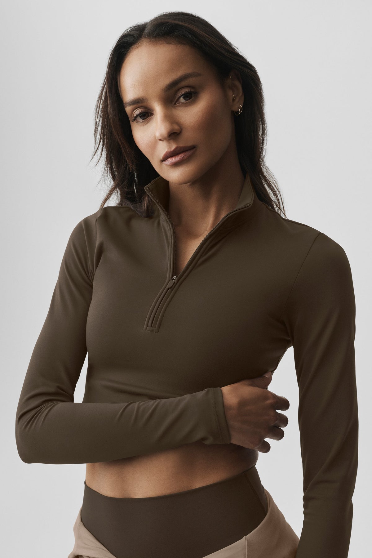 Haut à manches longues et col zippé 1/4 ALO Softsculpt Precision - Espresso