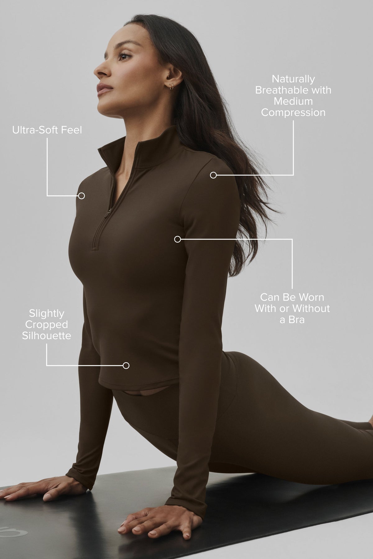 Haut à manches longues et col zippé 1/4 ALO Softsculpt Precision - Espresso