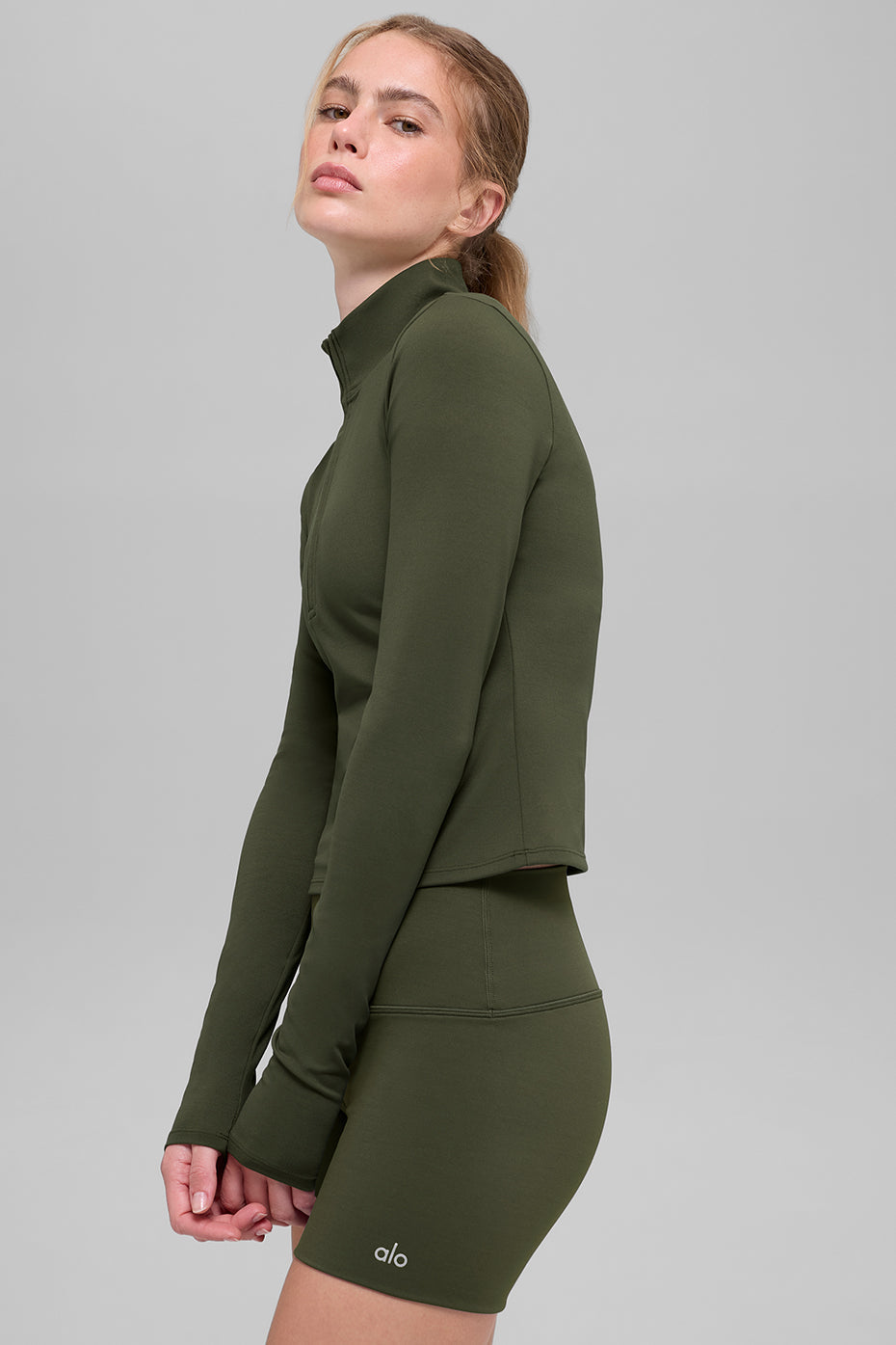 Haut à manches longues et col zippé 1/4 ALO Softsculpt Precision - Olive verte