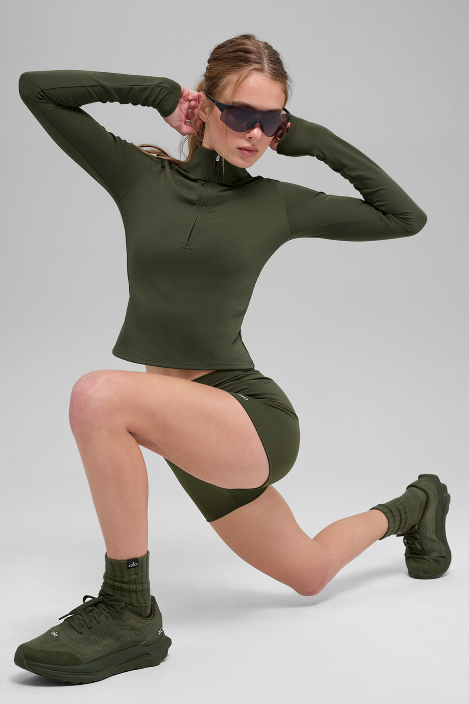 Haut à manches longues et col zippé 1/4 ALO Softsculpt Precision - Olive verte