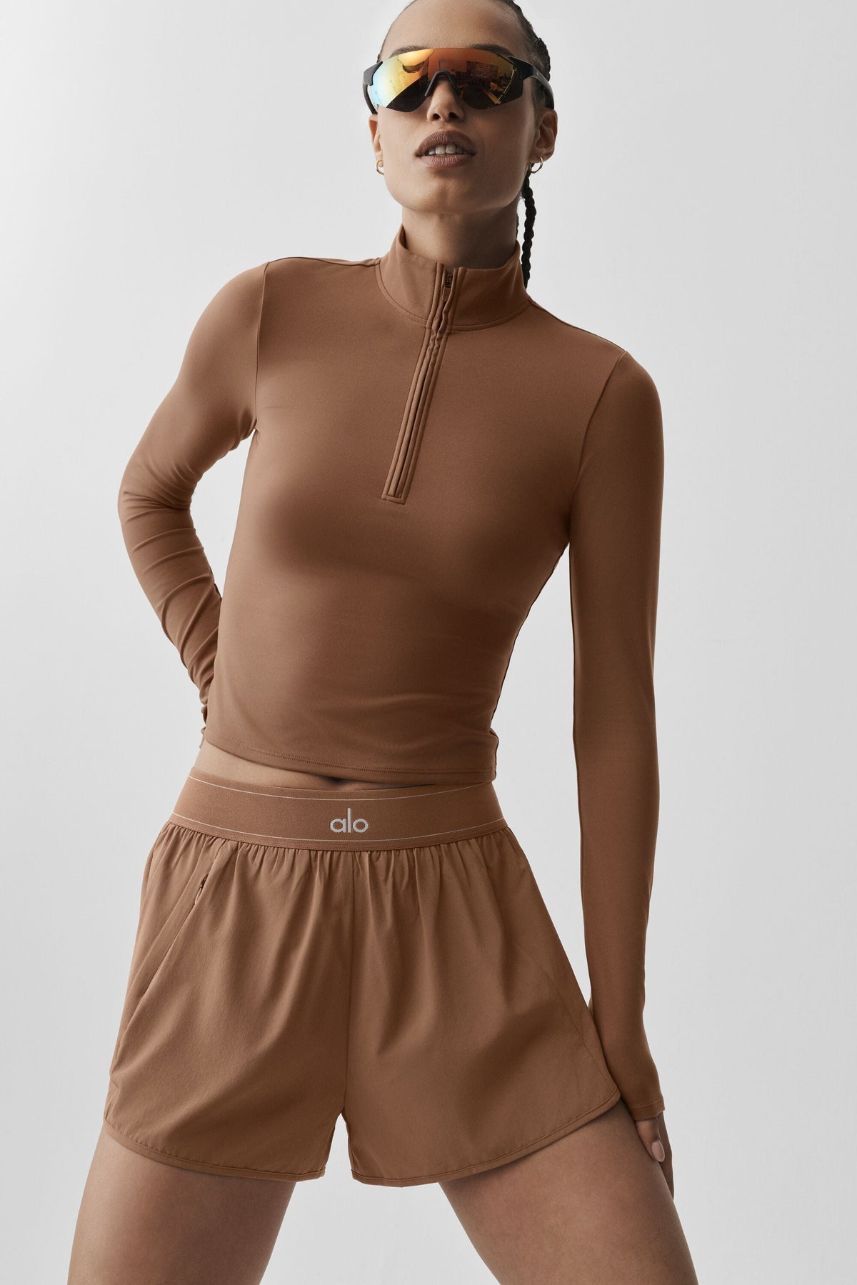 Haut à manches longues et col zippé 1/4 ALO Softsculpt Precision - Brun ensoleillé