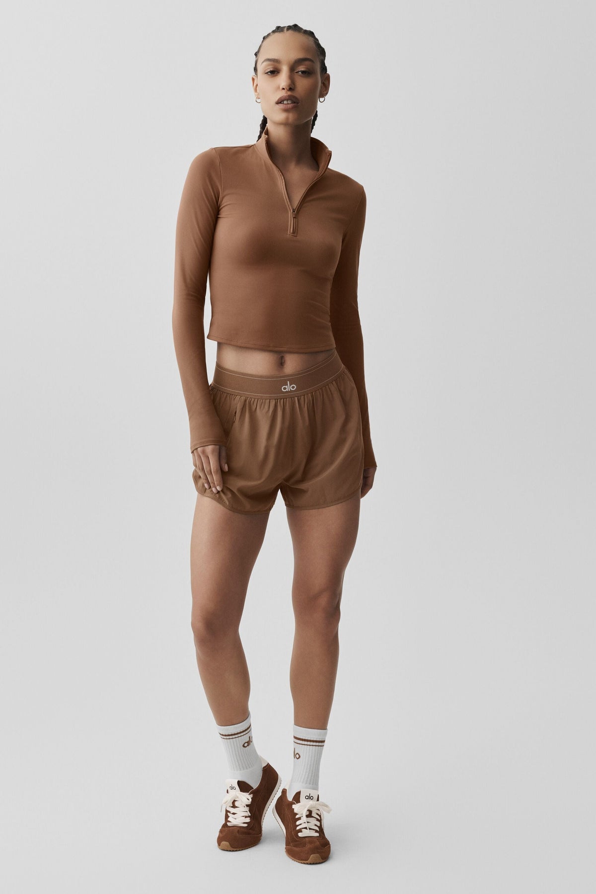 Haut à manches longues et col zippé 1/4 ALO Softsculpt Precision - Brun ensoleillé