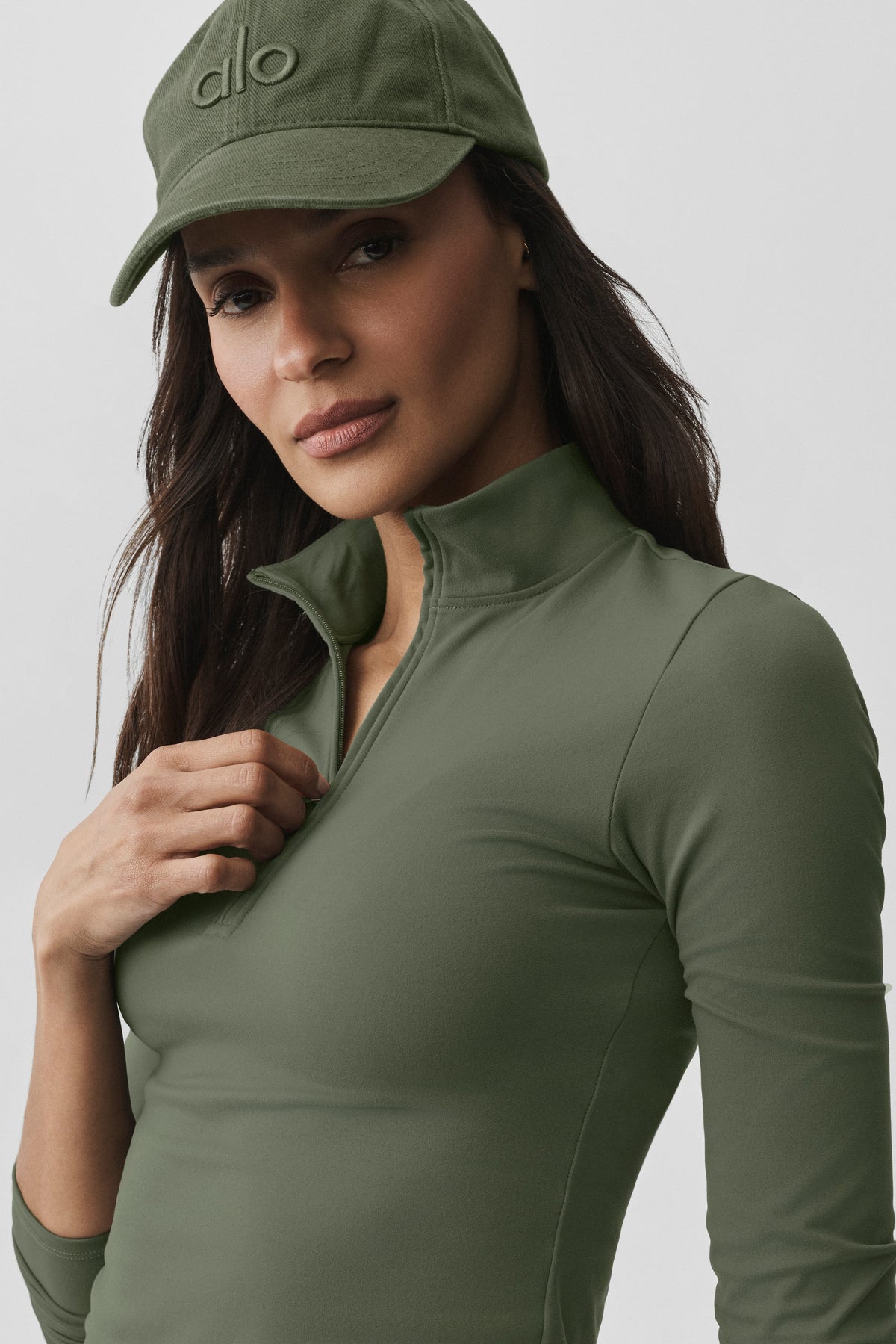 Haut à manches longues et col zippé 1/4 ALO Softsculpt Precision - Vert bambou