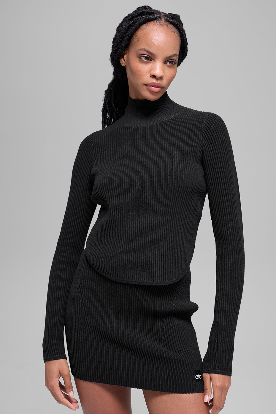 Haut dos nu à manches longues en maille denim - Noir/Anthracite
