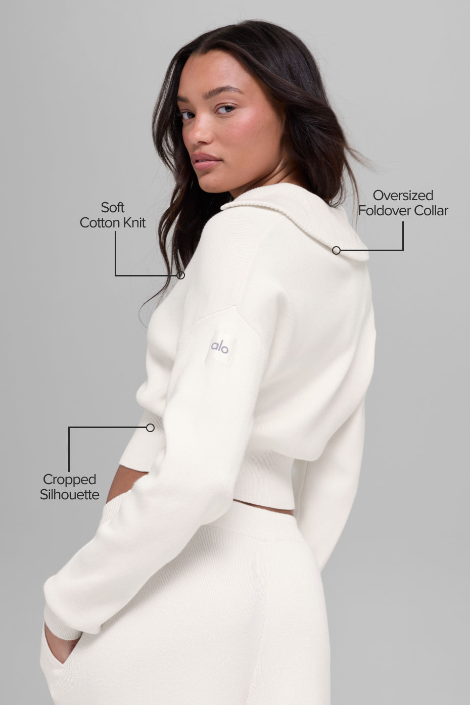 Veste courte entièrement zippée Scholar en maille - Ivoire