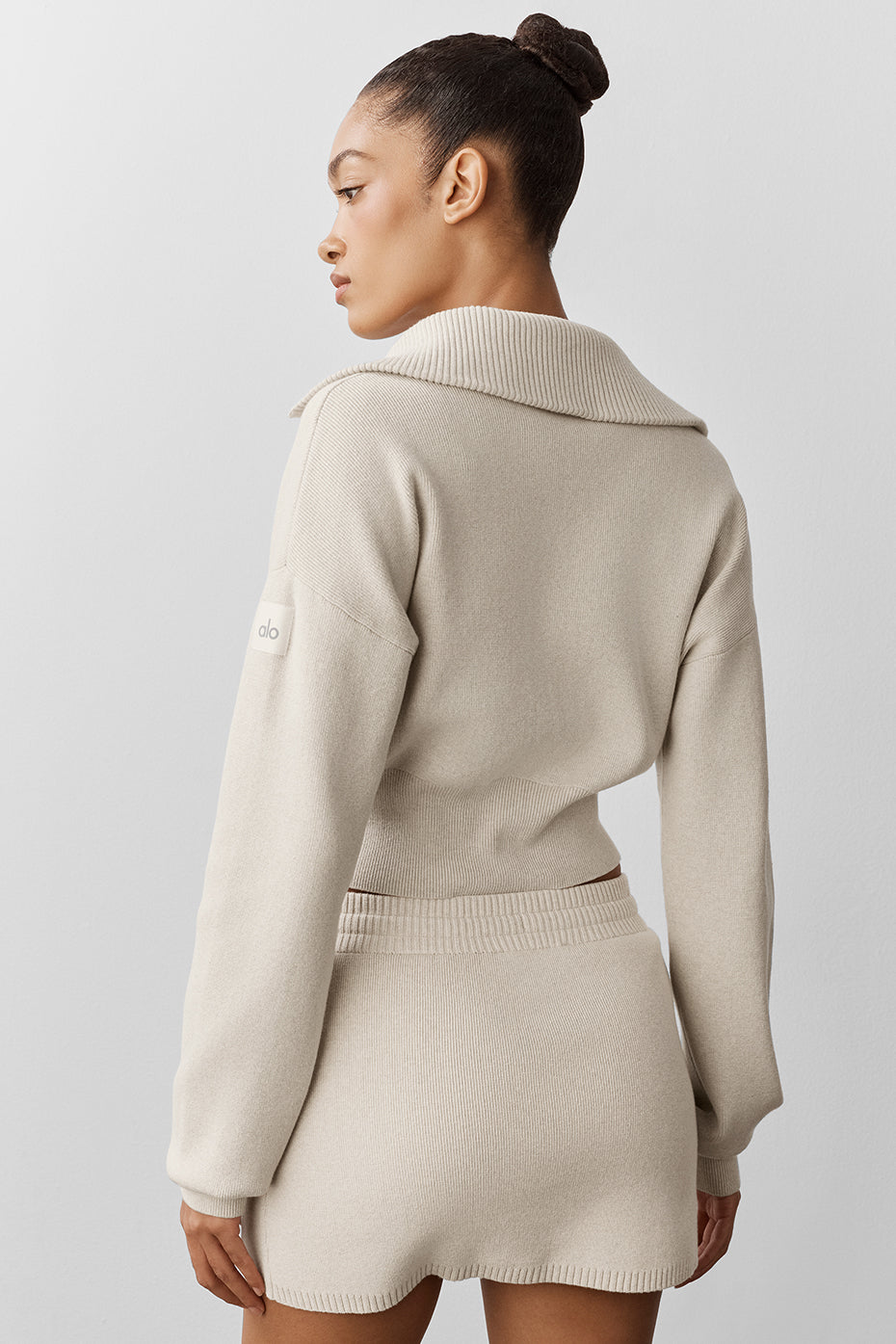 Veste courte entièrement zippée Scholar en maille - Flocons d’avoine chiné